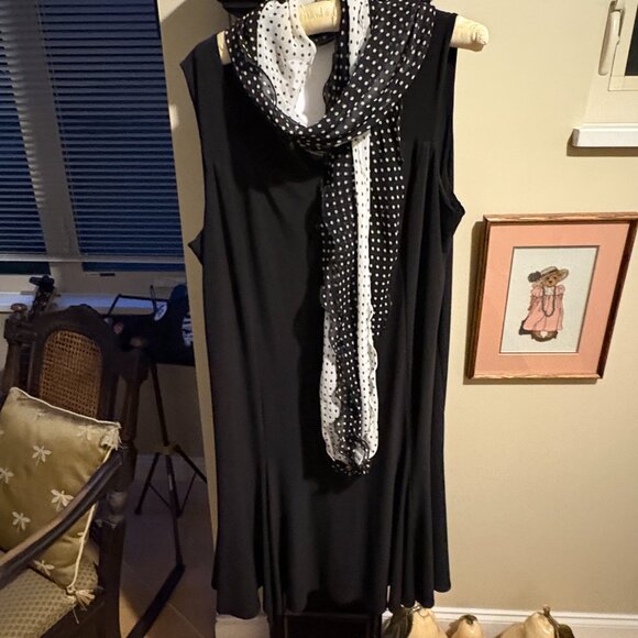 Black Classic Dress & ruffle scarf - Picture 1 of 6